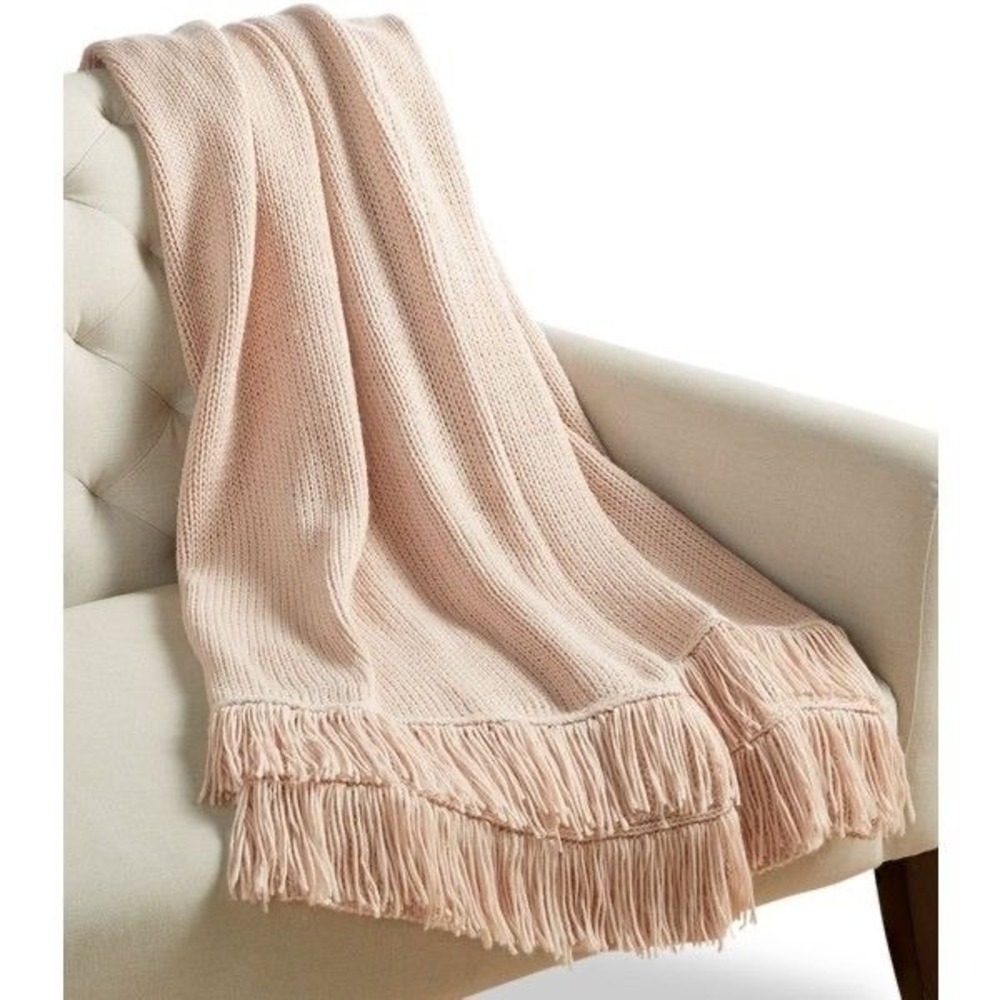 Martha Stewart Collection Chunky Knit‎ Throw Blanket Blush Pink 100% Acrylic